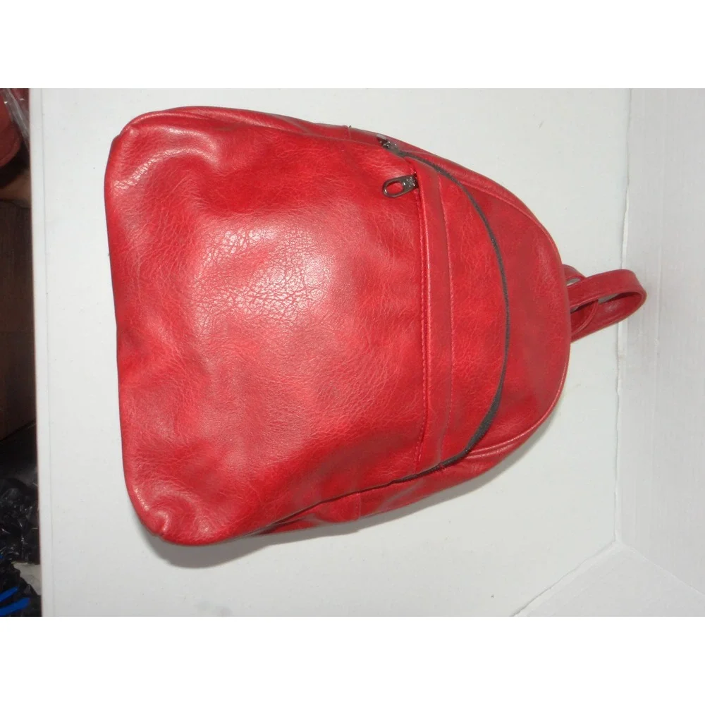Red Faux Leather Mini Backpack Pebbled Dome Bag Adjustable Straps 4131
